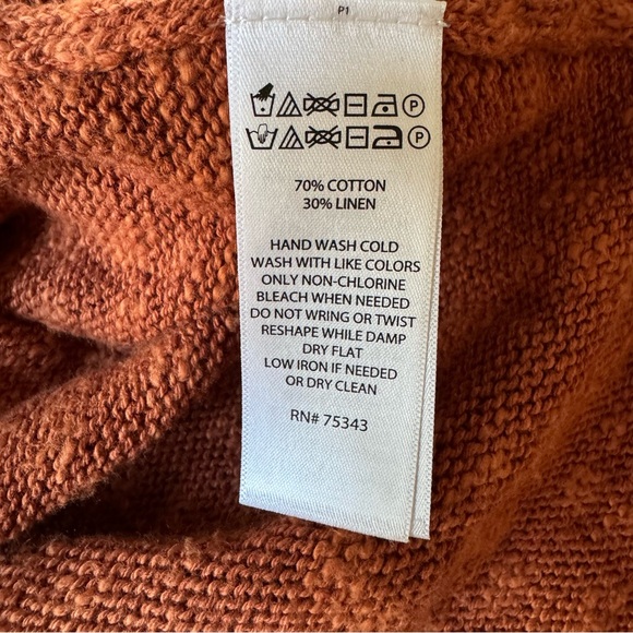 Rachel Zoe Burnt Orange Sweater Long Tunic Knit Pullover Linen Blend Boho M - Picture 9 of 9